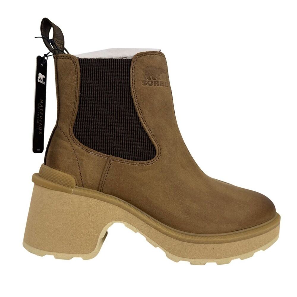 Sorel Hi Line Heel Chelsea Bootie Women's 6 Waterproof Leather Umber Ceramic Tan